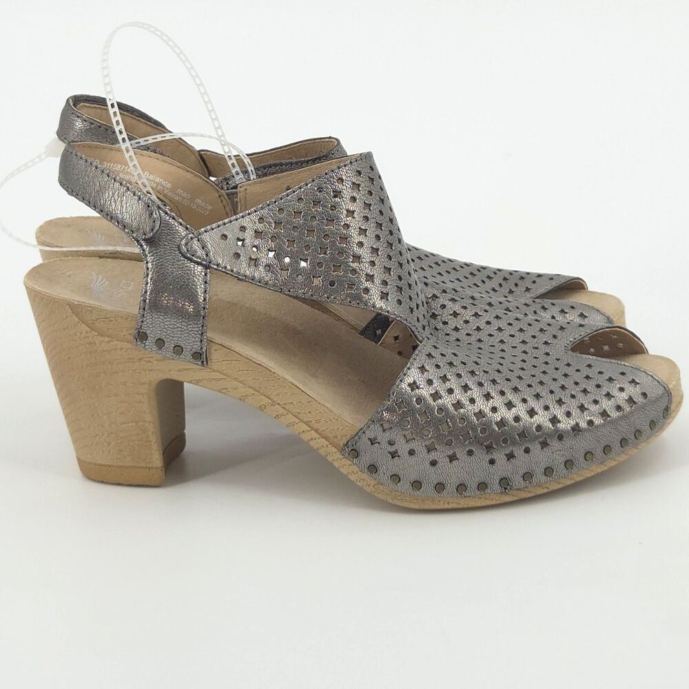 Dansko Teagan Leather Sandals Womens Size 39 Metallic Slingback Granny Retro